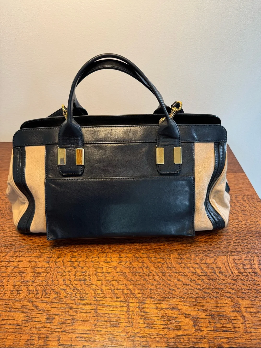 Chloe Alice Two-Tone Leather Satchel Bag with COA